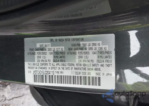 2018 Mazda Cx-9 Grand Touring from USA, damaged, VIN JM3TCADY9J0204119